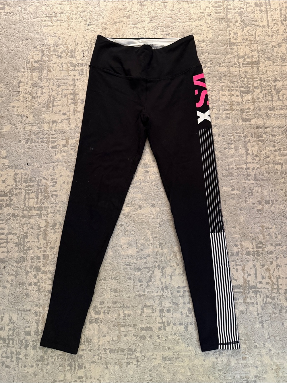 Victoria's Secret Black Leggings with Pink VSX Logo and White Stripe